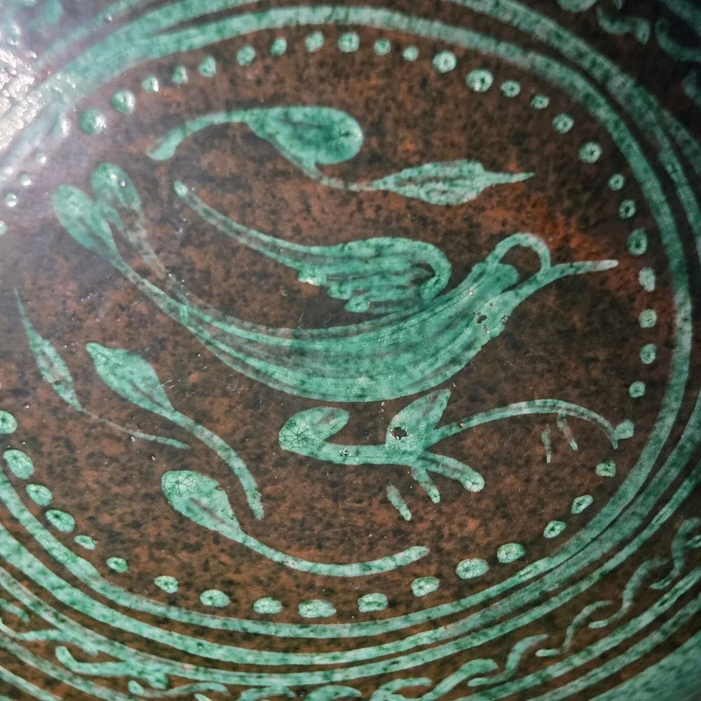 Vintage Tatamban Michoacan Mexico Pottery 8pc Set Green Bird Animal Plates Bowls